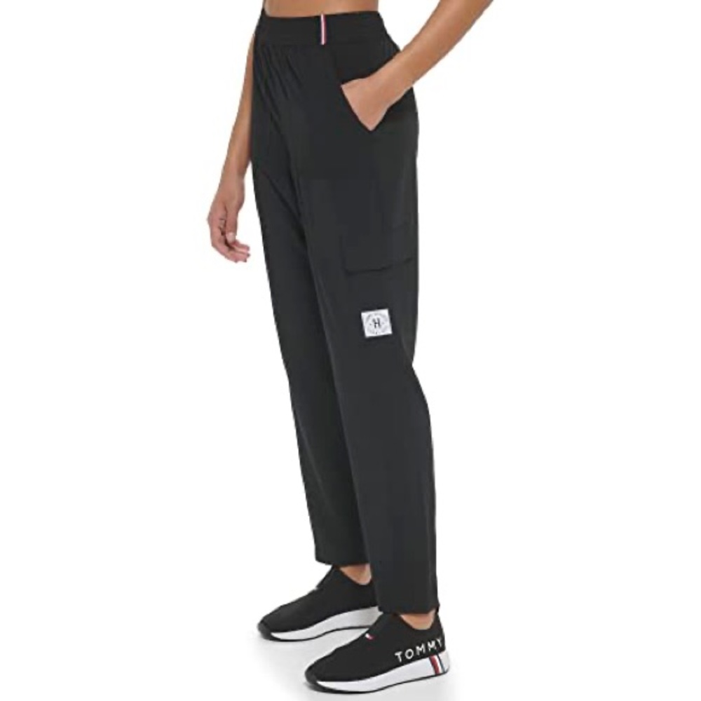 TOMMY HILFER Black Woven Cargo Pants w/ Logo Patch